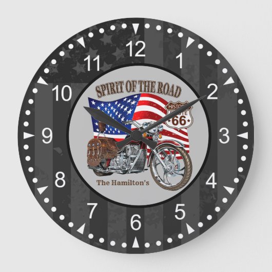 Patriotische Motorrad-amerikanische Flagge mit Nam Große Wanduhr (Vorderseite)
