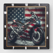 Patriotische Motorradflagge Quadratische Wanduhr (Vorderseite)
