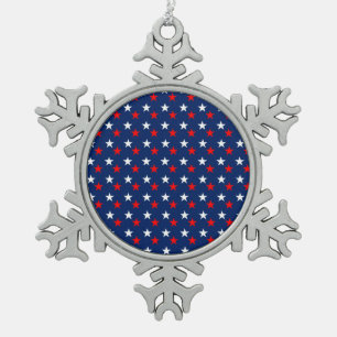Patriotische Musterstars auf blau Schneeflocken Zinn-Ornament