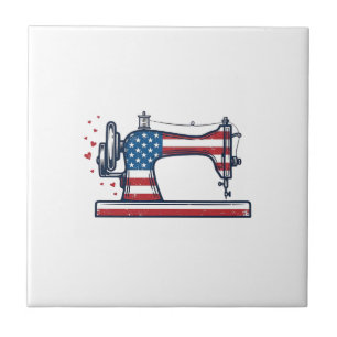Patriotische Nähmaschine Vintage-Stichvektor_ Fliese