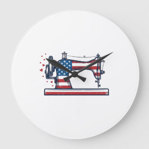 Patriotische Nähmaschine Vintage-Stichvektor_ Große Wanduhr
