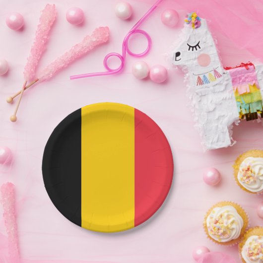 Patriotische Papiertafel mit belgischer Flagge Pappteller (Party)