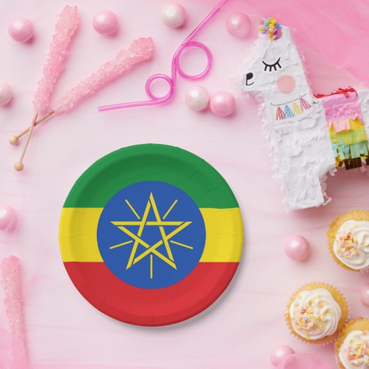 Patriotische Papiertafel mit der Flagge Äthiopiens Pappteller (Party)