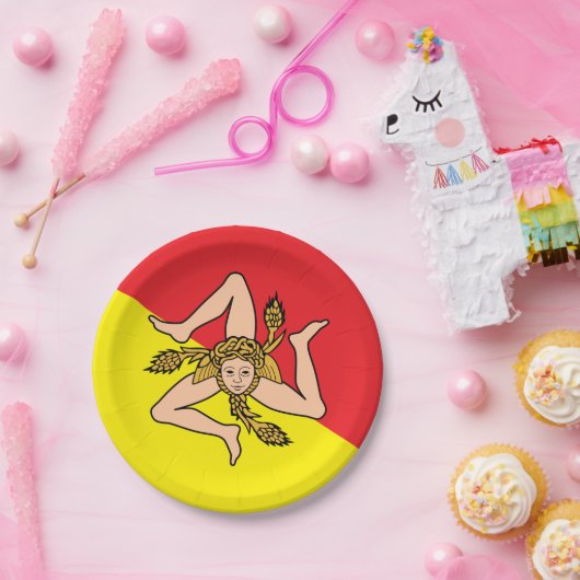 Patriotische Papiertafel mit der Flagge Siziliens, Pappteller (Party)