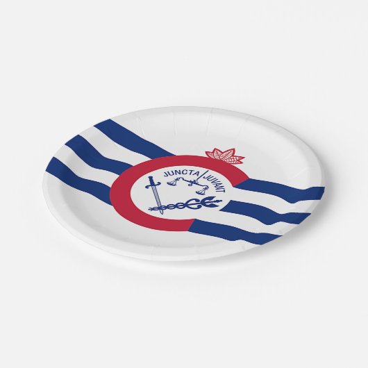 Patriotische Papiertafel mit Fahne von Cincinnati. Pappteller (Schrägansicht)