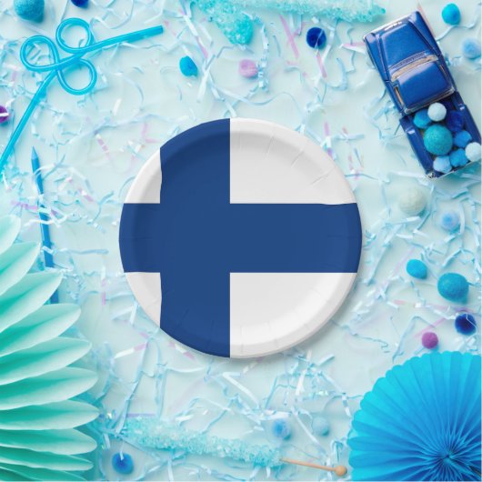 Patriotische Papiertafel mit finnischer Flagge Pappteller (Party)