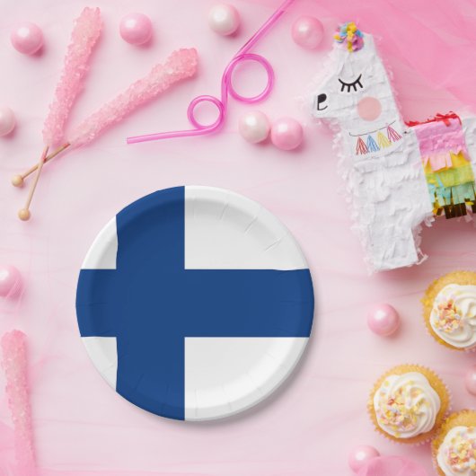 Patriotische Papiertafel mit finnischer Flagge Pappteller (Party)