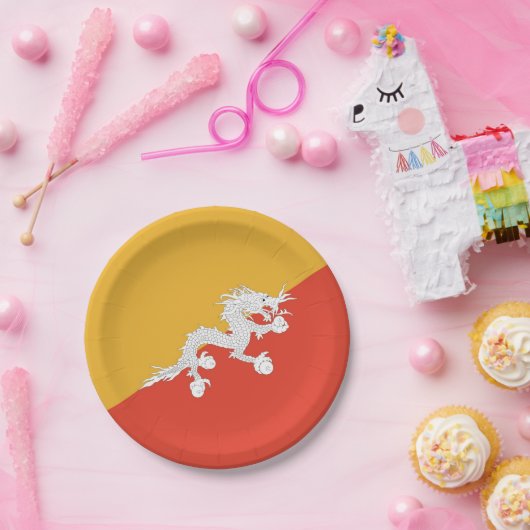 Patriotische Papiertafel mit Flagge Bhutans Pappteller (Party)