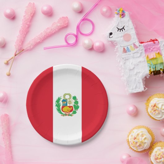 Patriotische Papiertafel mit Peru-Flagge Pappteller (Party)