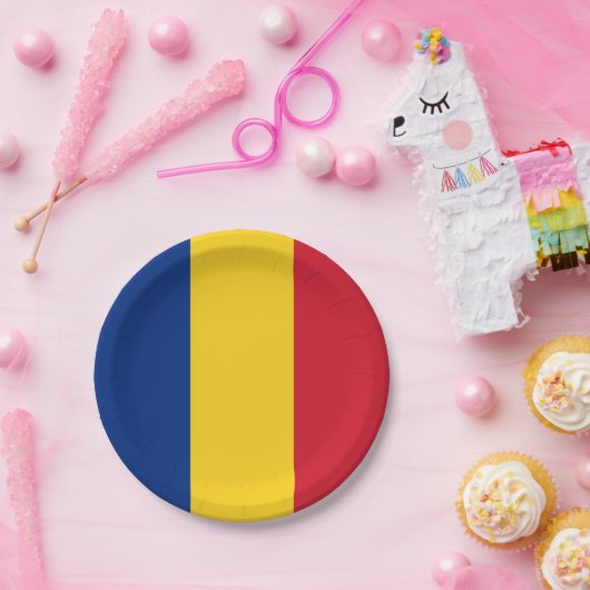 Patriotische Papiertafel mit rumänischer Flagge Pappteller (Party)