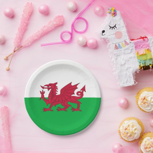 Patriotische Papiertafel mit Wales-Flagge Pappteller (Party)