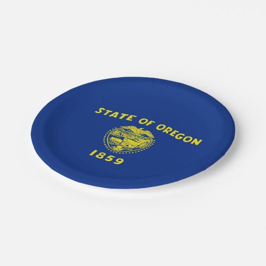 Patriotische Papiertüte mit Oregon-Flagge Pappteller (Schrägansicht)