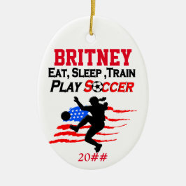 PATRIOTISCHE PERSONALISIERTE UND DATEILE SOCCER OR KERAMIKORNAMENT