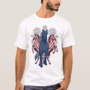 Patriotische Pferde Vintage-Feuerwerk Vektor-Desig T-Shirt