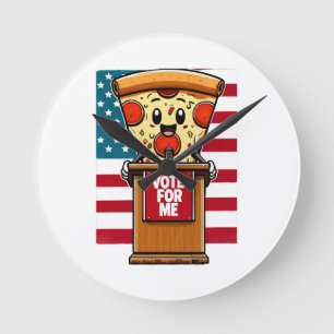 patriotische Pizza wähle mich Runde Wanduhr