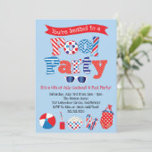 Patriotische Pool-Party Einladung - rotes weißes (Stehend Vorderseite)