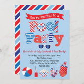 Patriotische Pool-Party Einladung - rotes weißes (Vorne/Hinten)