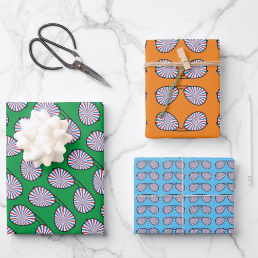 Patriotische PopArt Swirl Sonnenbrille Geschenkpapier Set (Vorderseite)