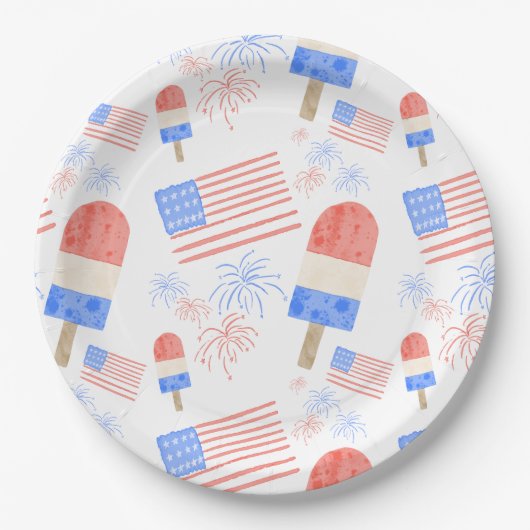 Patriotische Popsicle & Fireworks Party Teller (Vorderseite)