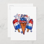 Patriotische Popsicles Ice Cream 4. Juli Einladungspostkarte (Vorne/Hinten)