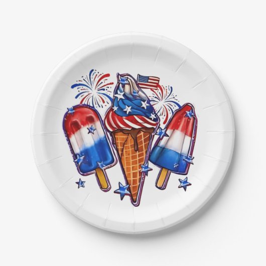 Patriotische Popsicles Ice Cream 4. Juli Pappteller (Vorderseite)