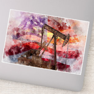 Patriotische Pumpjack-Wasserfarben-Sonnenuntergang Aufkleber