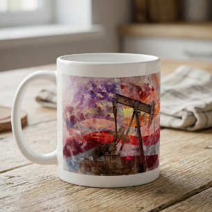 Patriotische Pumpjack-Wasserfarben-Sonnenuntergang Kaffeetasse