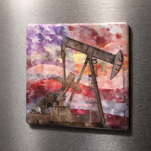 Patriotische Pumpjack-Wasserfarben-Sonnenuntergang Magnet