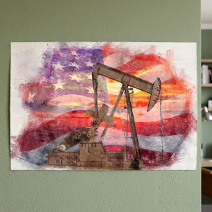 Patriotische Pumpjack-Zeichnung in Pastell bei Son Poster