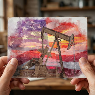 Patriotische Pumpjack-Zeichnung in Pastell bei Son Postkarte