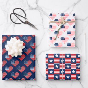 Patriotische Red, White & Blue USA Flaggenmuster Geschenkpapier Set