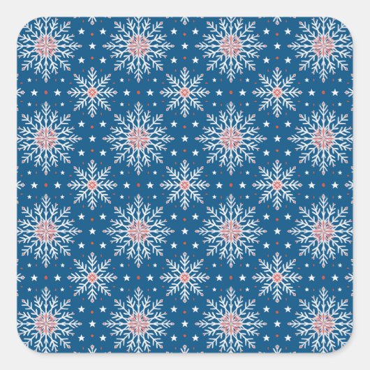 Patriotische Red White Blue Weihnachtsschneeflocke Quadratischer Aufkleber (Vorderseite)