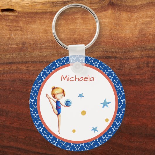 Patriotische Rhythmische Gymnastik Girl mit Ball Schlüsselanhänger (Vorderseite)