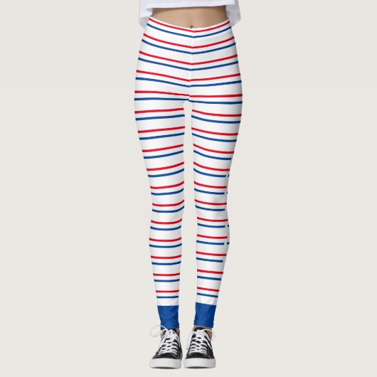 Patriotische Rot-Blau-Streifen Leggings (Vorderseite)