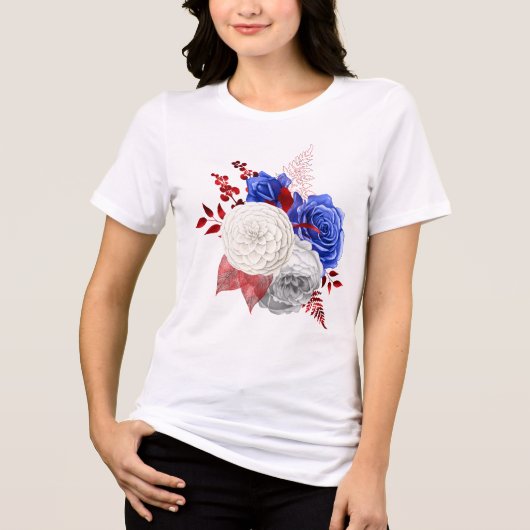 Patriotische Rot-Weiß-Blau-Rosen Tri-Blend Shirt (Vorderseite)