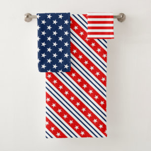 Patriotische Rot, Weiß & Blau USA-Flaggenmuster Badhandtuch Set