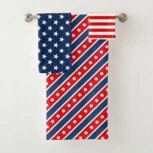 Patriotische Rot, Weiß & Blau USA-Flaggenmuster Badhandtuch Set