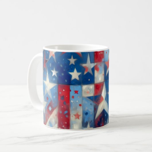 Patriotische Rot-Weiß-Blaue Abstrakte US-Flagge Kaffeetasse (Vorderseite Links)