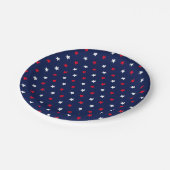 Patriotische Rot-Weiß-Marinebar Blaue Sterne Feier Pappteller (Schrägansicht)