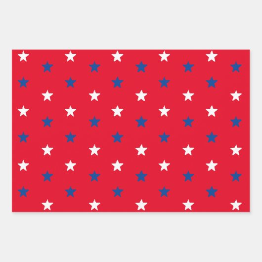 Patriotische rote, blaue und weiße Sterne Muster m Geschenkpapier Set (Vorderseite)