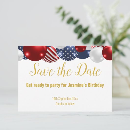 PATRIOTISCHE ROTE BLAUE WEISSE SAVE THE DATE UAWG RSVP KARTE (Stehend Vorderseite)