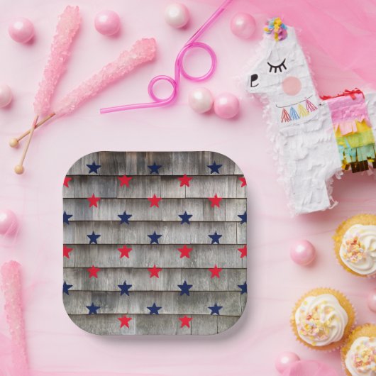 Patriotische Rote Seesterne Rote Sterne Rustikale Pappteller (Party)