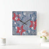 Patriotische Rote und Blaue Sterne - Blaue Tafel Quadratische Wanduhr (Zuhause)