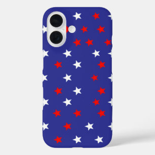 Patriotische Rote und Weiße Sterne auf Royal Blue iPhone 16 Hülle