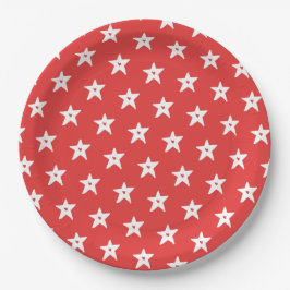 Patriotische Rote und Weiße Sterne mit dem Herzen Pappteller
