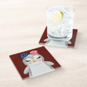 PATRIOTISCHE ROTE WEISSE BLAUE PENGUIN GLASUNTERSETZER (Schrägansicht)