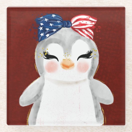PATRIOTISCHE ROTE WEISSE BLAUE PENGUIN GLASUNTERSETZER (Vorderseite)