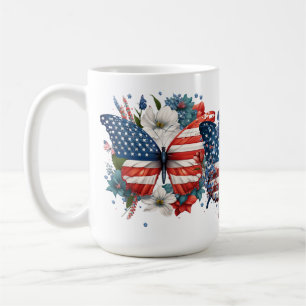PATRIOTISCHE ROTE WEISSE BLAUE SCHMETTERLINGE BLUM KAFFEETASSE
