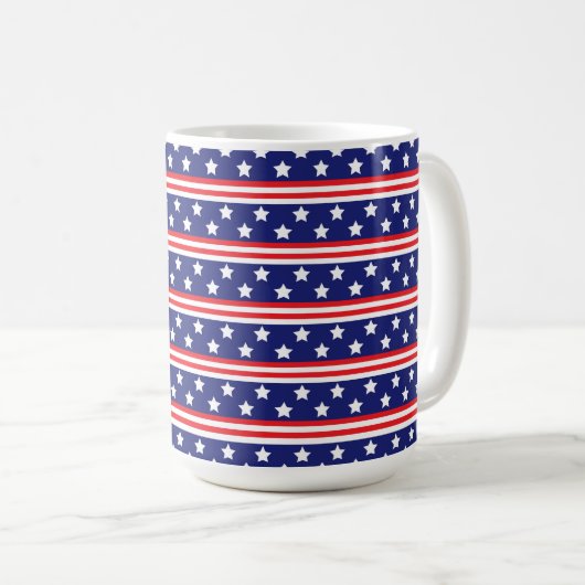 PATRIOTISCHE ROTE WEISSE BLAUE STARTEN UND STREIFE KAFFEETASSE (VorderseiteRechts)
