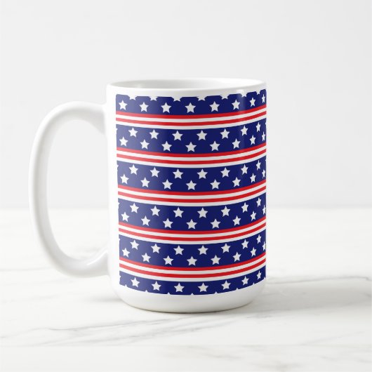 PATRIOTISCHE ROTE WEISSE BLAUE STARTEN UND STREIFE KAFFEETASSE (Links)
